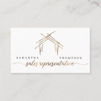 realtor branding with house in gold business card