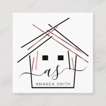 realtor branding with house in rose gold  square business card