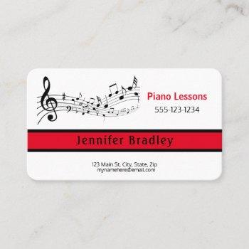red and black, piano teacher business cards