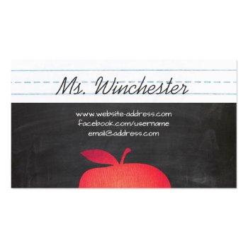 Small Red Apple Grade School Teacher Education Business Card Front View
