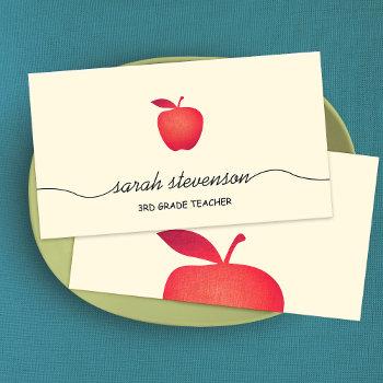 red apple school teacher simple pale yellow business card