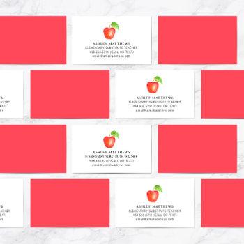red apple substitute teacher business card