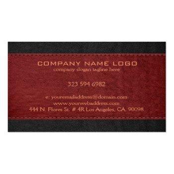 Small Red & Black Stitched Vintage Leather Texture Business Card Back View