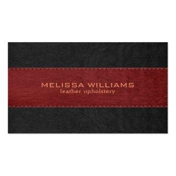 Small Red & Black Stitched Vintage Leather Texture Business Card Front View