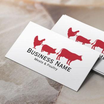 red chicken pig & cow meats & poultry market business card