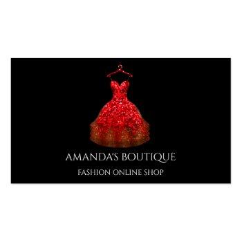 Small Red Dress Logo Fashion Boutique Online Shop Business Card Front View