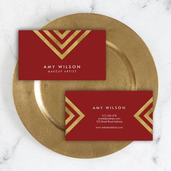 red faux gold geometric design makeup artist business card