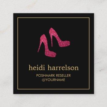 red glitter heels boutique, postmark seller black square business card