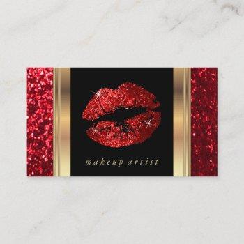 red glitter lips and elegant gold business card