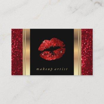 red glitter lips and elegant gold business card
