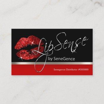 red glitter lips and silver business card