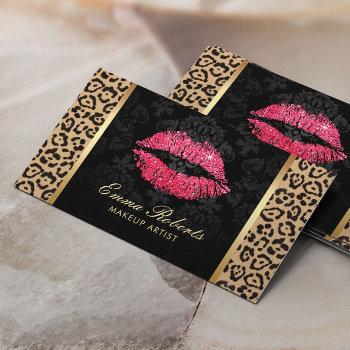 red glitter lips leopard damask makeup artist business card