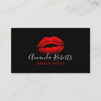 red lips makeup artist plain black business card