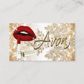 red polka dot lips & gold - business card