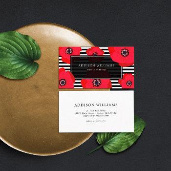 red poppies & stripes business card