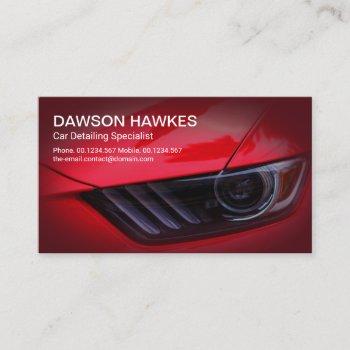 red sports car headlights auto detailing business card