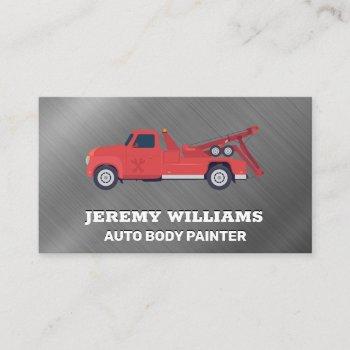 red tow truck | metallic brushed background business card