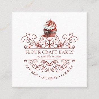 red velvet cupcake deco frame bakery baker's logo  square business card