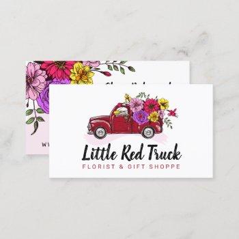red vintage truck & flowers cute country floral business card