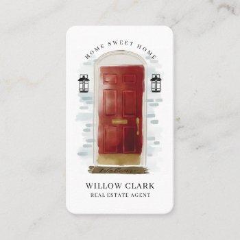 red watercolor front door real estate agent business card