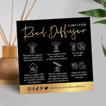 reed diffuser care instructions black & gold logo square business card