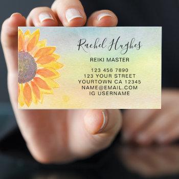 reiki master colorful sunflower business card
