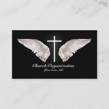 religious white cross angel wings business card