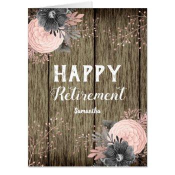 retirement rustic wood and floral card