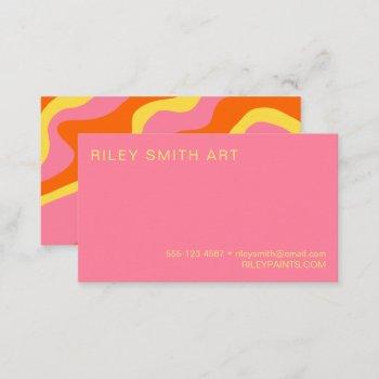 retro 70s girly yellow pink colorful abstract  business card