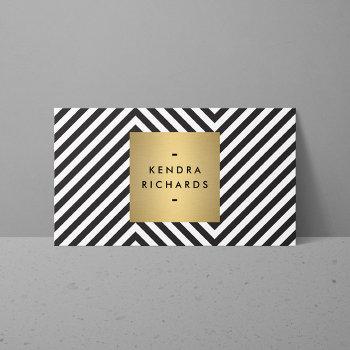 retro black and white pattern gold name logo business card