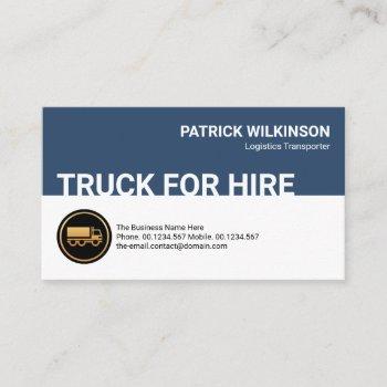 retro blue white layer, gold truck transport business card