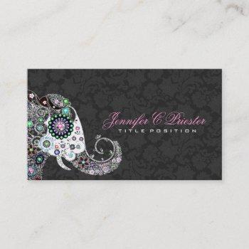 retro floral elephant & black damasks business card