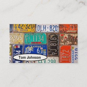 retro license plate collection business card