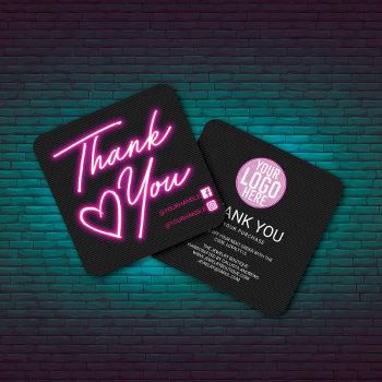 retro neon pink lights customer thank you square b square business card