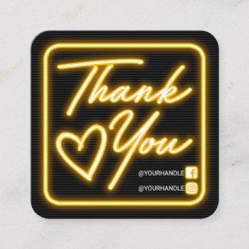retro neon yellow lighted sign customer thank you square business card