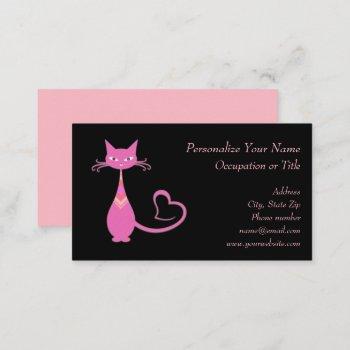 retro pink kitty cat vintage classic pink black business card