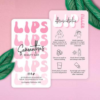 retro pink logo lip filler aftercare instructions business card