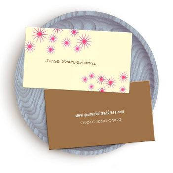 retro pink stars whimsical light yellow cute business card