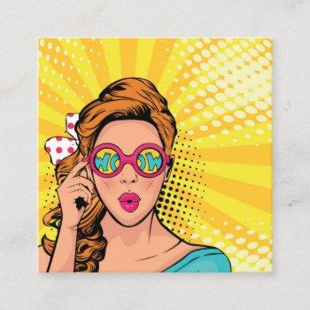 retro pop art blonde lady wow id556 square business card