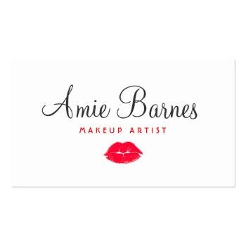 Small Retro Red Kissing Lips Makeup Artist Beauty Salon Business Card Front View