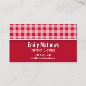 retro scarlet red gingham; checkered business card