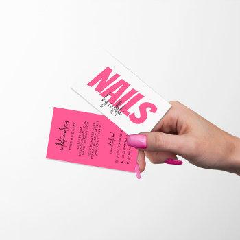 retro simple neon pink nail tech business card