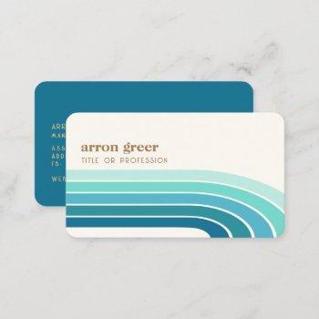 retro stripes 70's 80s teal blue  business card