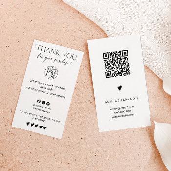 review simple black and white order thank you business card