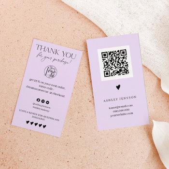 review simple lavender order thank you business card