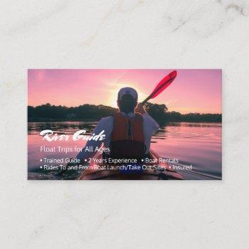 river guide, kayaking at sunset, diy profession business card