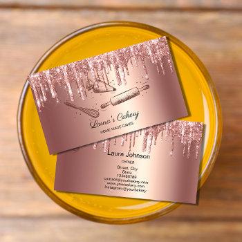 rolling pin & whisk cupcake bakery dripping gold business card