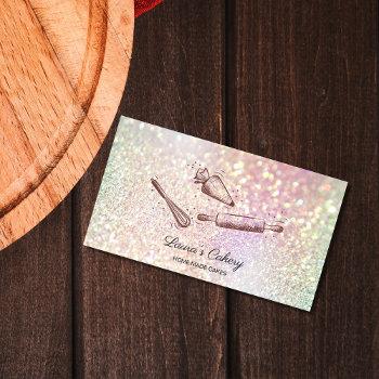 rolling pin & whisk cupcake bakery holograph business card