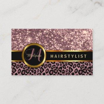 rose glitter and leopard skin - hairstylist business card