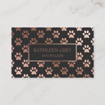 rose gold and charcoal paw print pattern business card